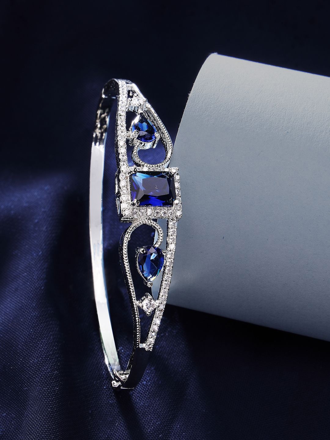 ZENEME Women Brass American Diamond Rhodium-Plated Bangle-Style Bracelet-picture-24