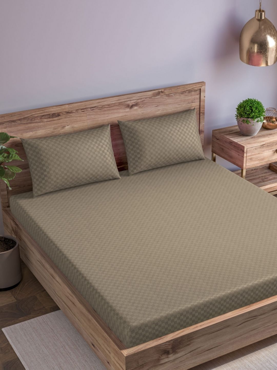 Trance Home Linen Brown Geometric 300 TC Single Bedsheet with 2 Pillow Covers-picture-35