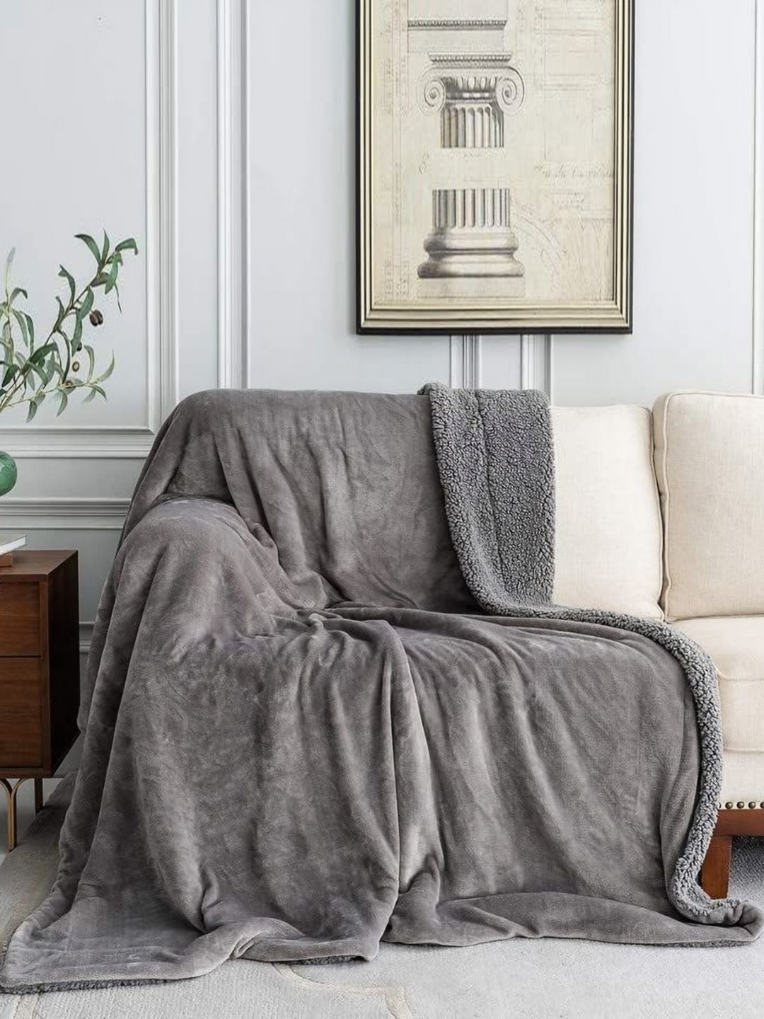 LA VERNE Grey Heavy Winter 500 GSM Double Bed Blanket