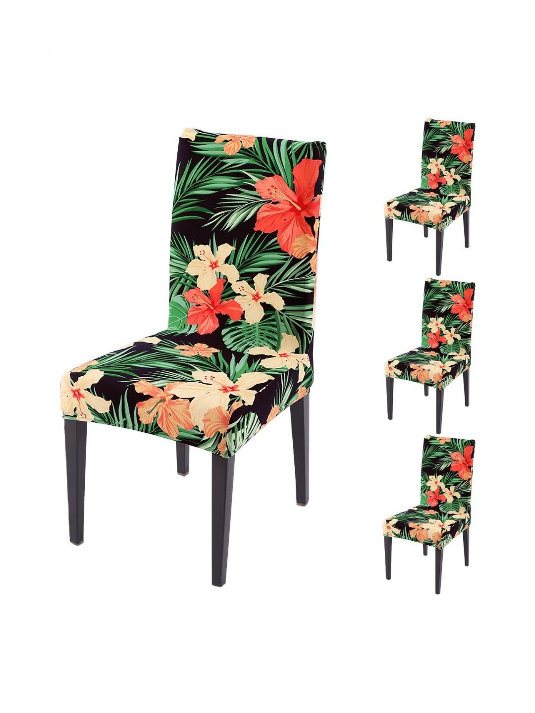 HOKIPO Set Of 4 Green & Orange Printed Chair Covers-picture-12