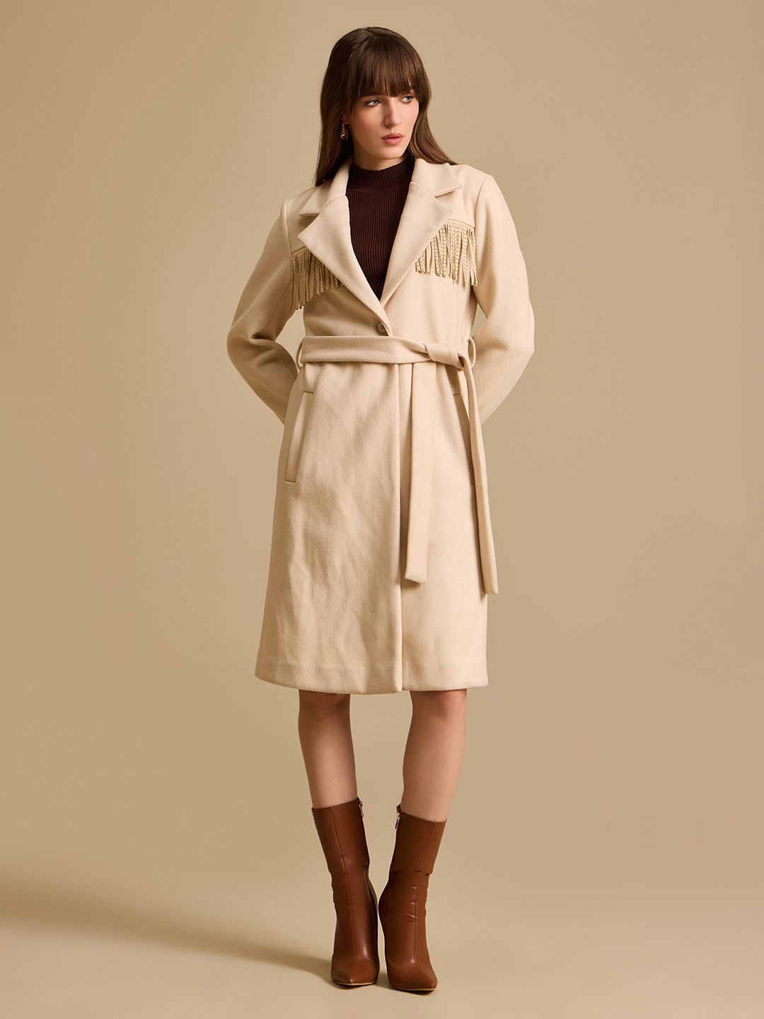 Kazo Women Notched Lapel Collar Single-Breasted Overcoat