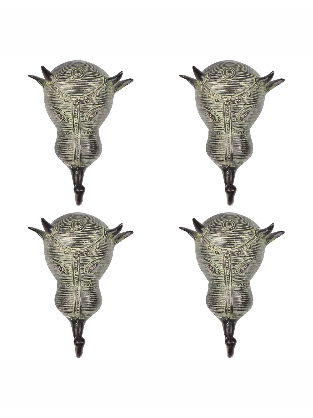IndianShelf Bronze 4 Piece Brass Tribal Bull Face Hooks-image-18