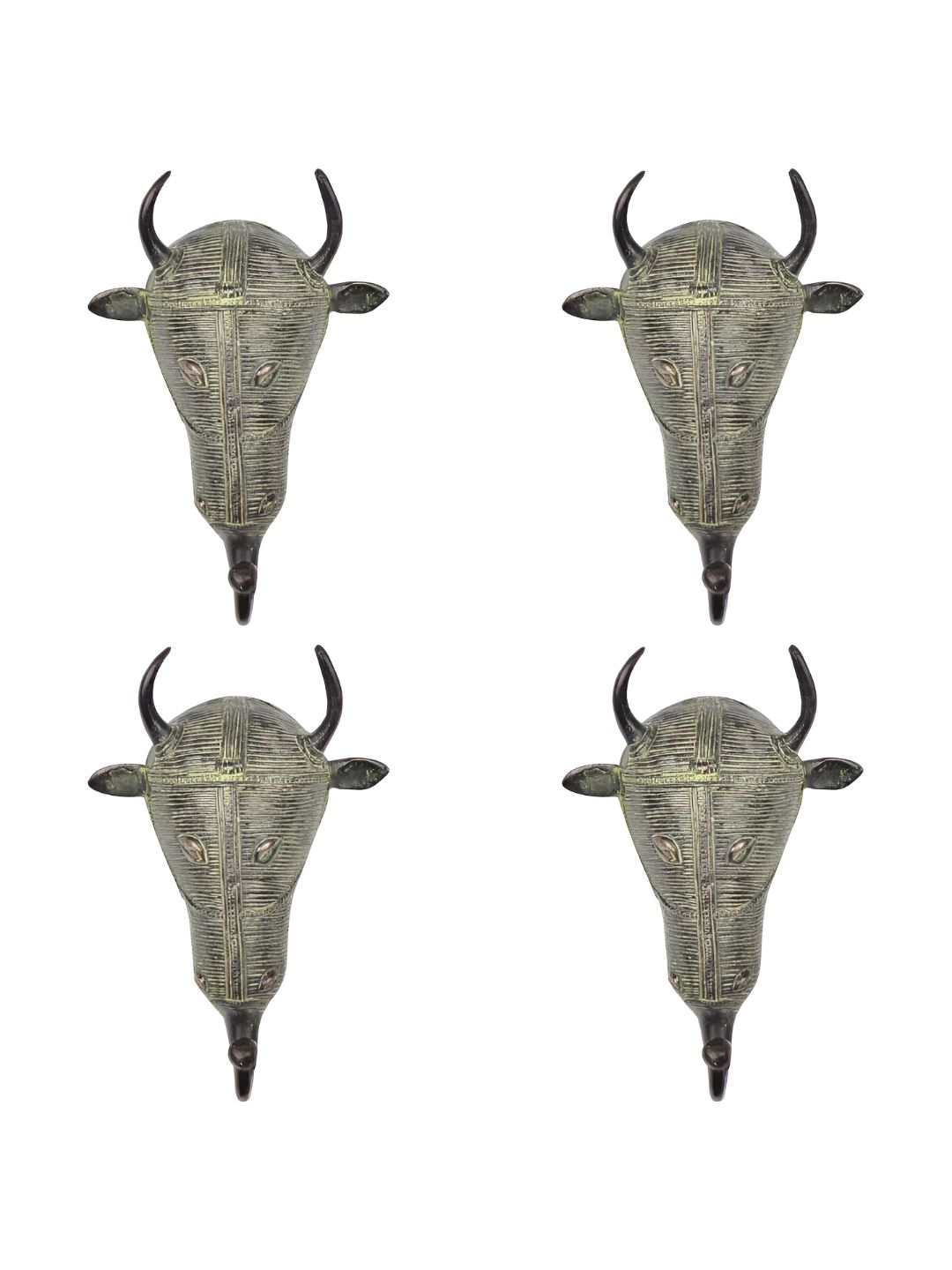 IndianShelf Bronze 4 Pieces Bull Face Brass Wall Hooks-image-45