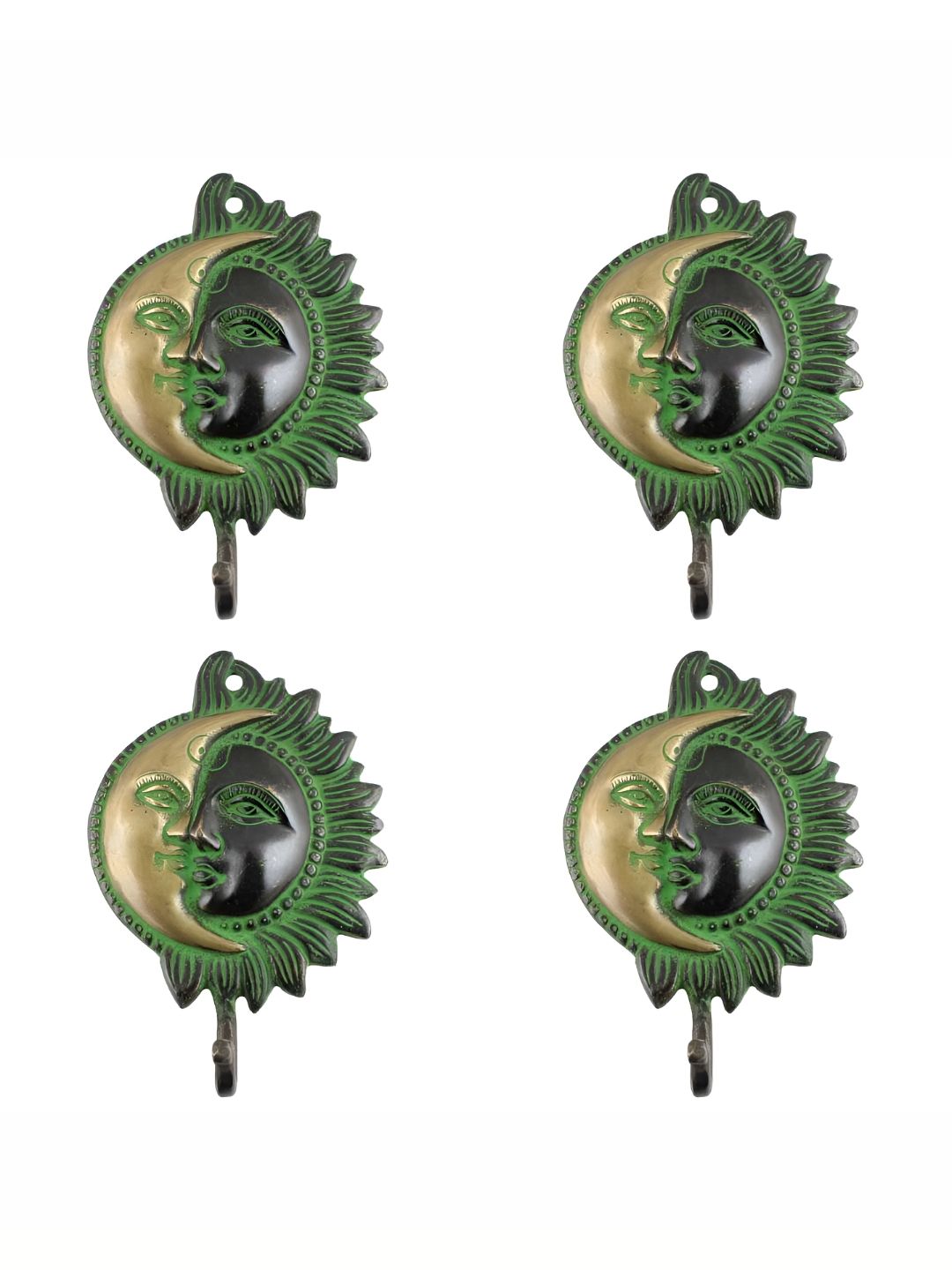 IndianShelf Bronze Toned 4 Pieces Textured Brass Sun Moon Coat Hooks-image-39