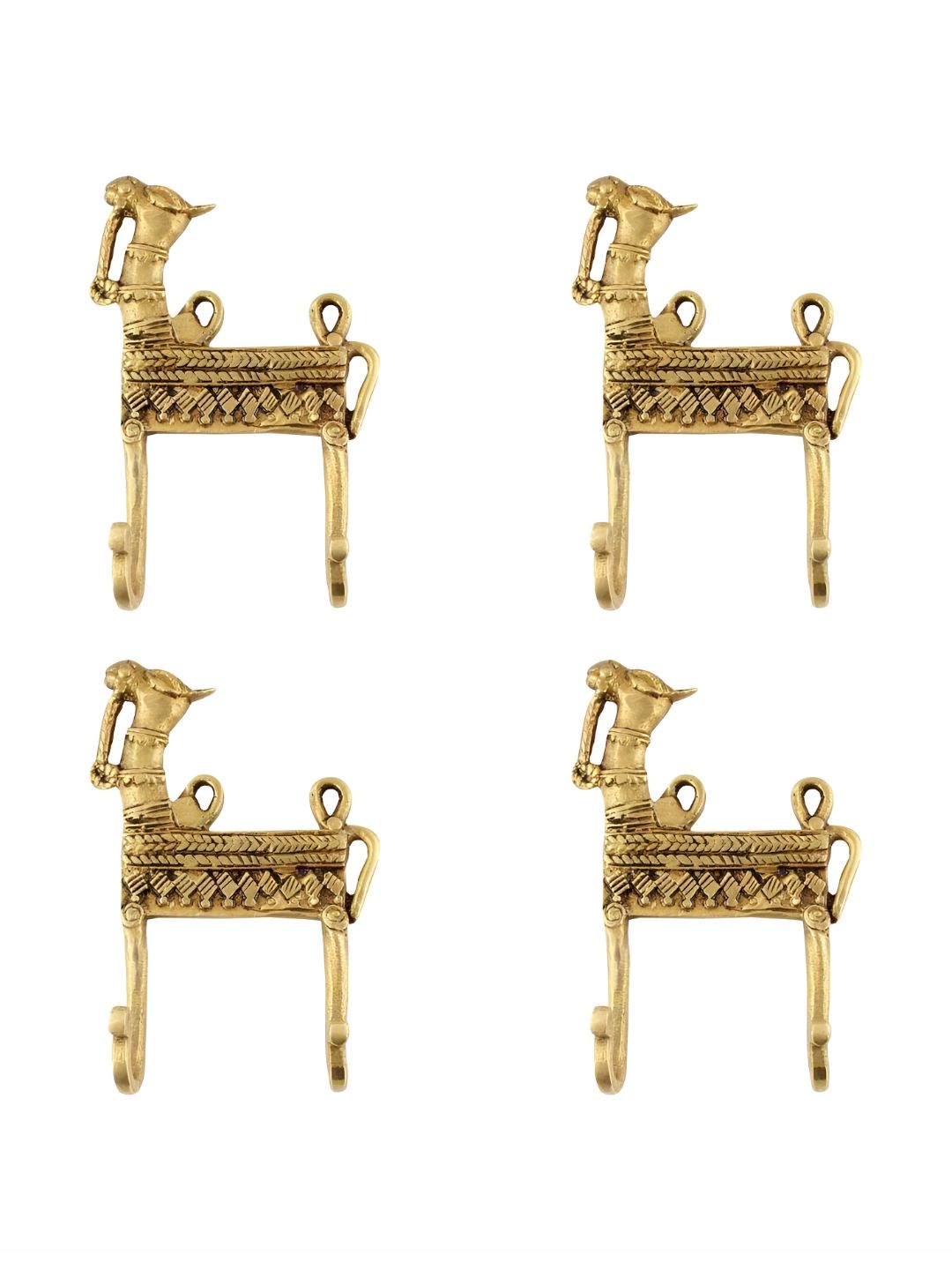 IndianShelf Goldtoned 4 Pieces Brass Camel Textured Wall Hooks-picture-14