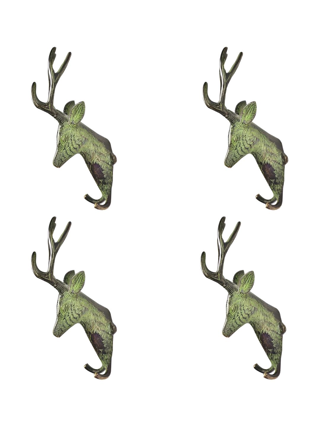 IndianShelf Green 4 Piece Brass Deer Head Key Hooks Key Holders-image-46