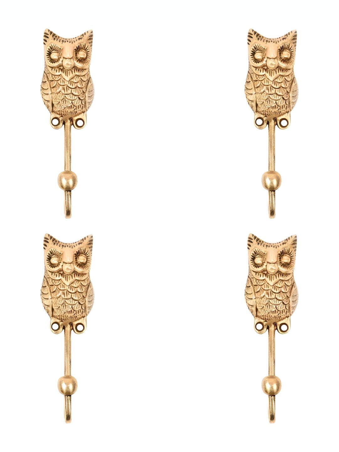 IndianShelf Gold Toned 4 Pieces Brass Owl Wall Hooks Door Hangers for Clothes-image-47