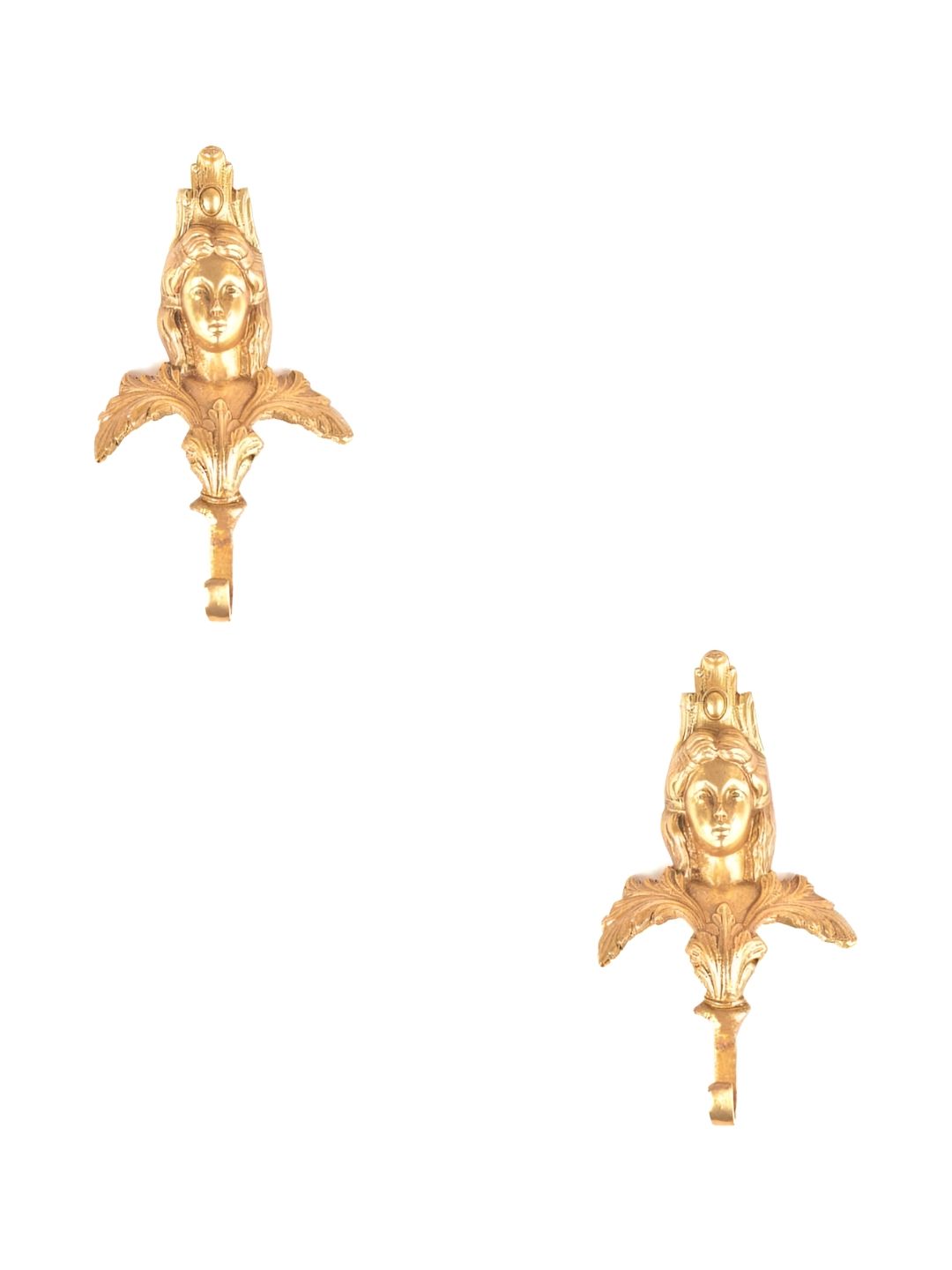 IndianShelf Goldtoned 2 Piece Brass English Lady Face Wall Hooks-picture-15