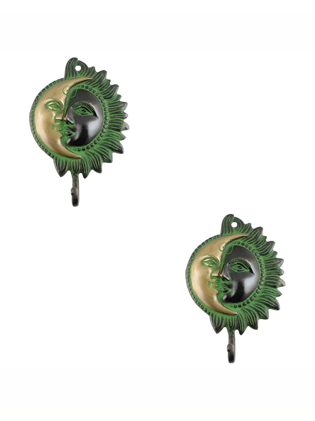 IndianShelf Bronze & Green 2 Pieces Brass Sun Moon Coat Hooks-image-25