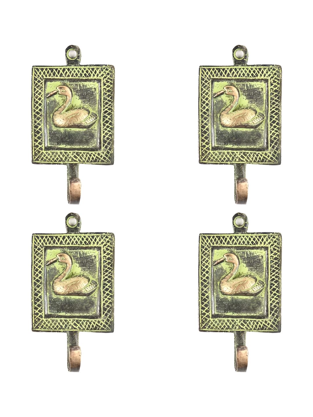 IndianShelf Gold Toned 4 Pieces Brass Duck Bird Wall Hooks Kitchen Hanger-image-24