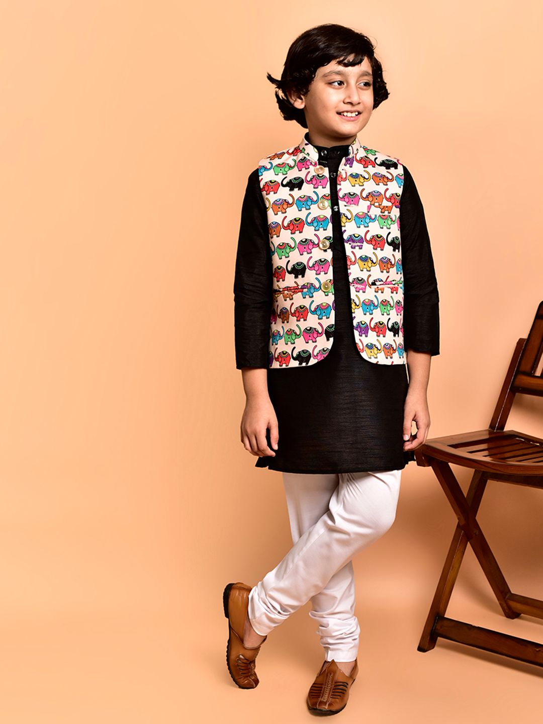 PRINTINDIA Boys Band Collar Three-Quarter Sleeves Regular Kurta & Churidar & Nehru Jacket-picture-36