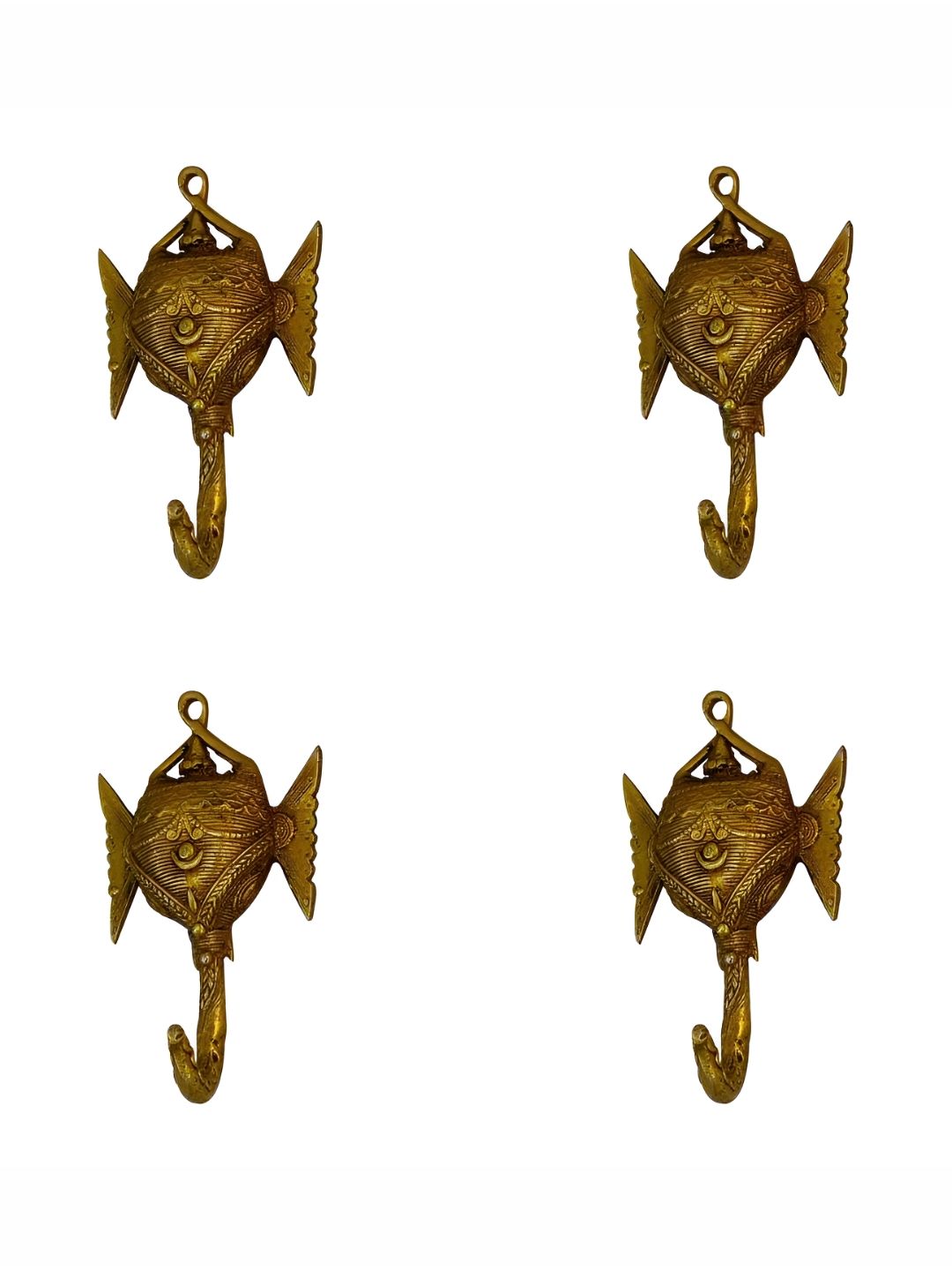 IndianShelf Goldtoned 4 Pieces Brass Tribal Ganesha Wall Hooks-picture-30