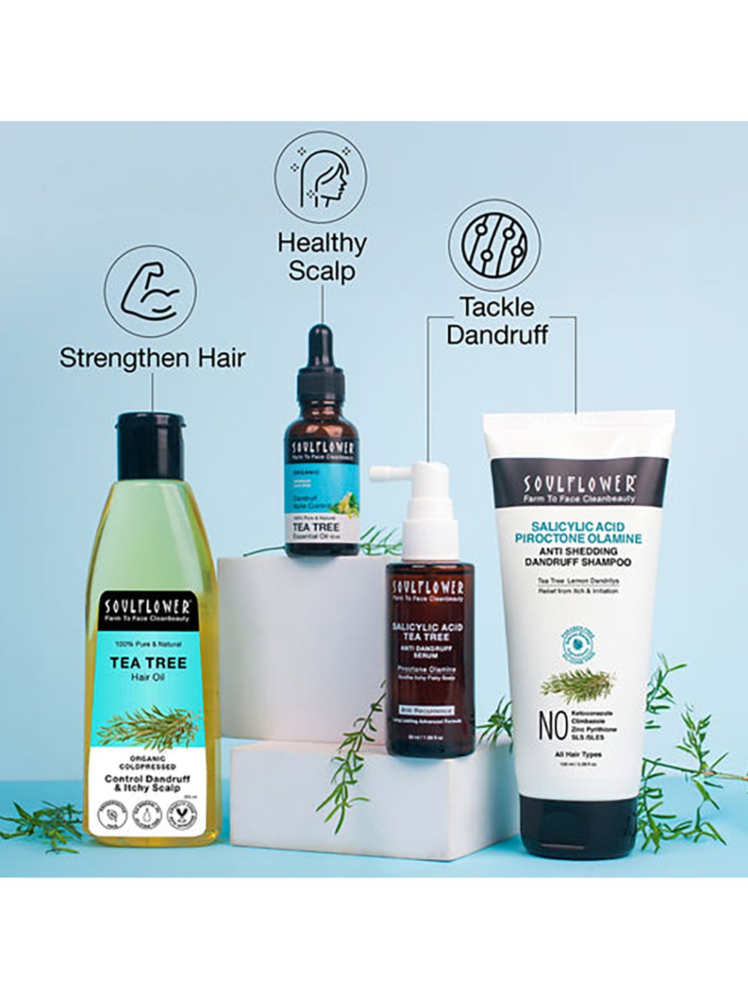 Soulflower Set Of 4 Tea Tree Anti Dandruff Shampoo, Serum, Hair Oil & Essential Oil Combo-picture-15