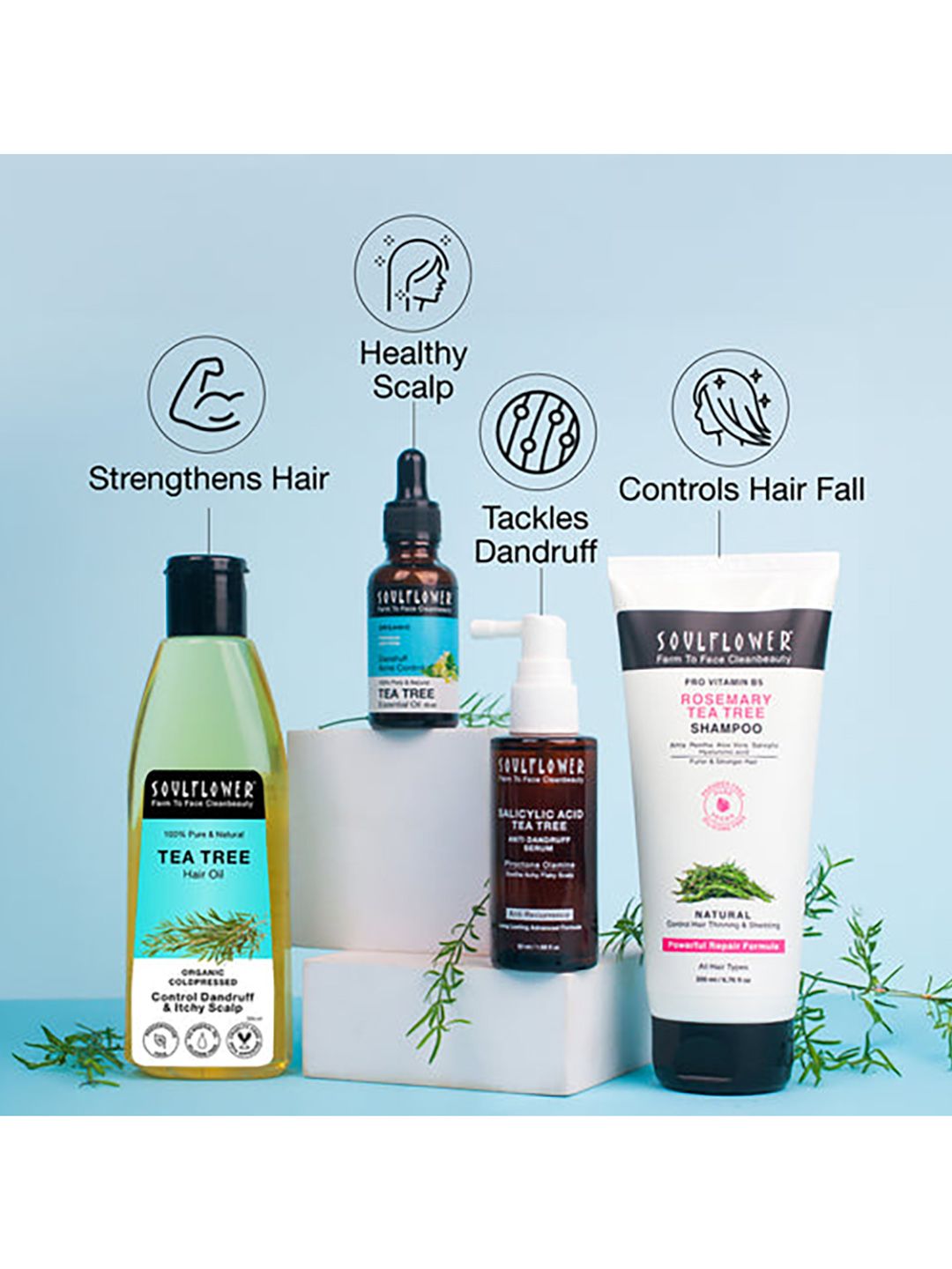 Soulflower Set of 4 Anti-dandruff Serum, Tea Tree Scalp, Essentia Oil & Rosemary Shampoo-image-26