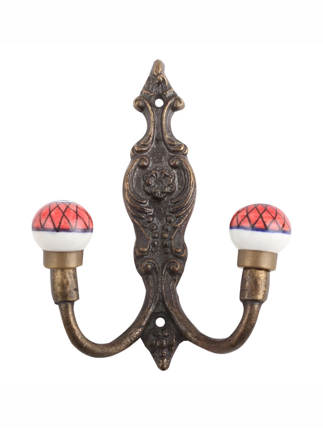 IndianShelf Red & Gold Toned Textured Ceramic Wall Hooks-picture-51