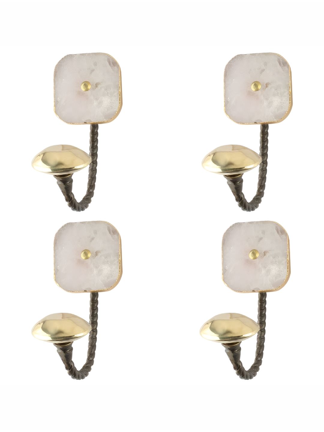 IndianShelf White & Gold Toned 4 Pieces Printed Stone Square Key Holder Key Holders-image-31
