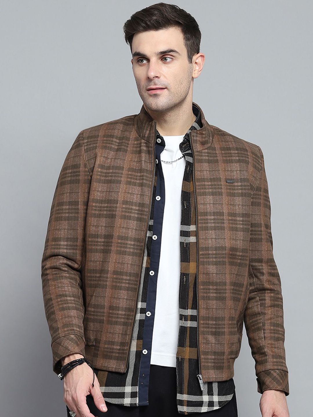 Monte Carlo Men Mock Collar Geometric Printed Casual Tailored Jacket-image-48