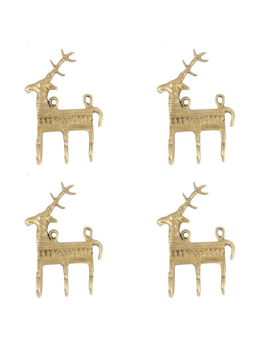 IndianShelf Goldtoned 4 Pieces Brass Deer Motif Wall Hooks-picture-40