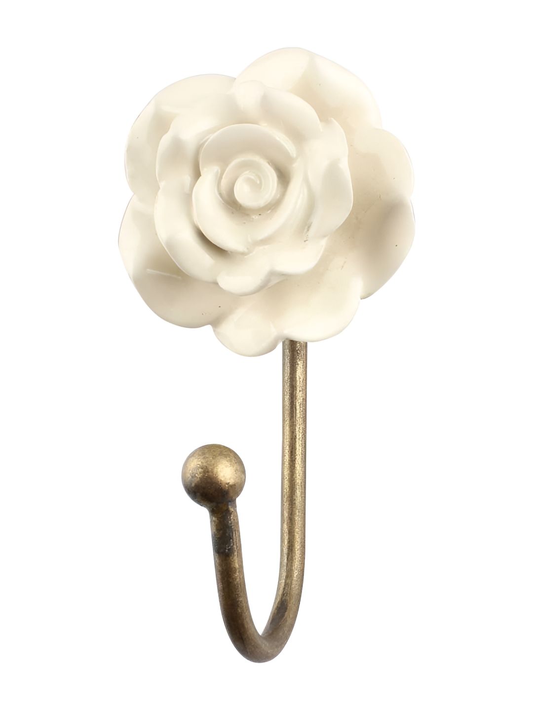 IndianShelf White & Gold Toned Floral Textured Ceramic Wall Hooks-image-49