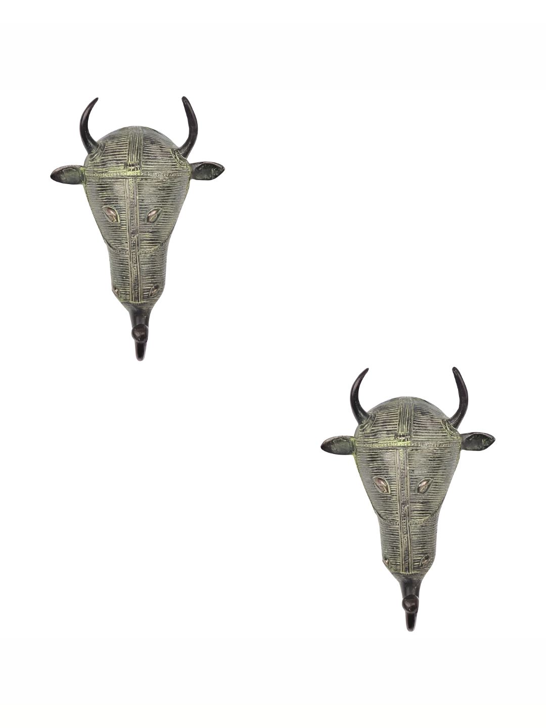 IndianShelf Bronze & Yellow 2 Pieces Bull Face Textured Brass Wall Hook-image-36
