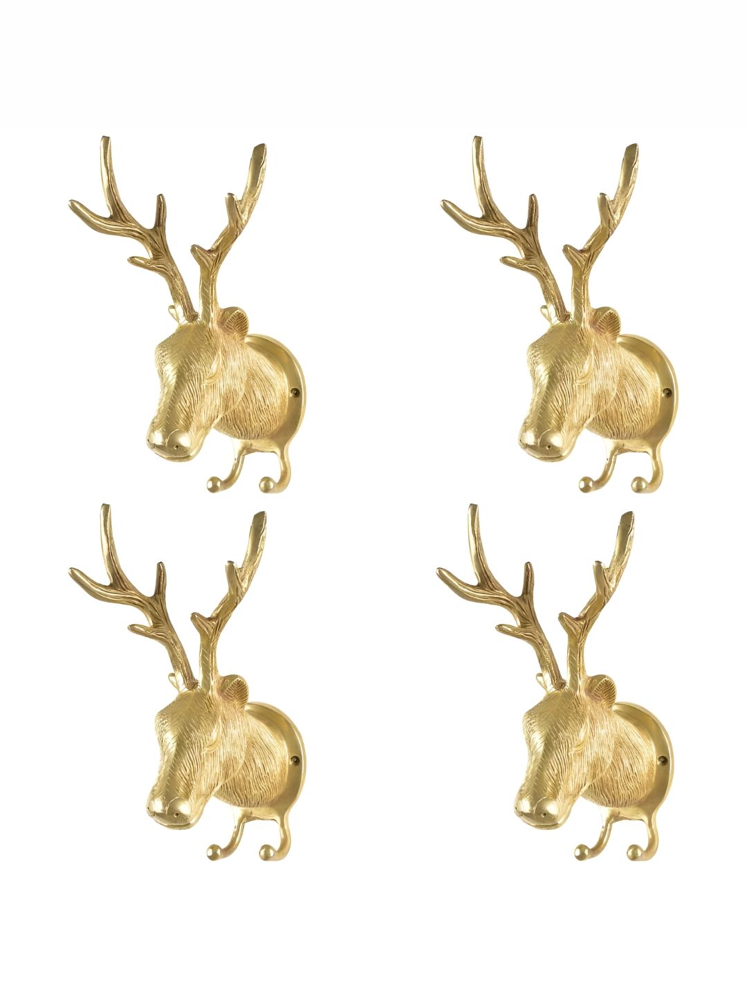 IndianShelf Gold Toned 4 Pieces Deer Textured Brass Wall Hooks-image-41