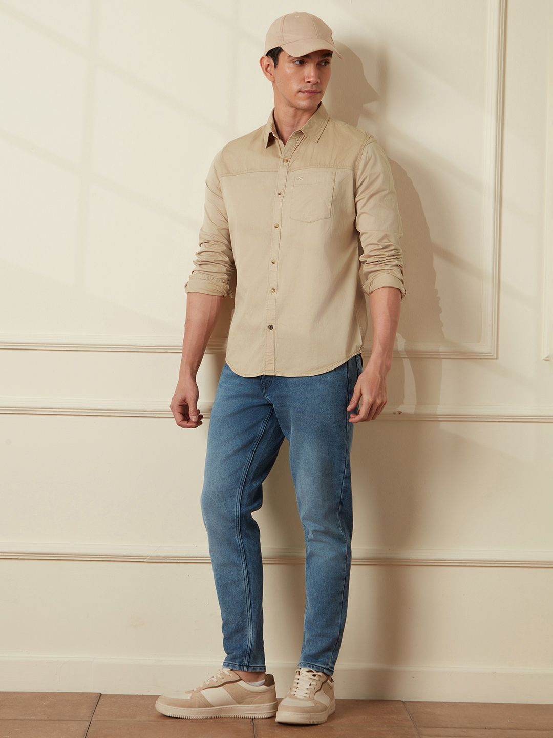 Men's Grey Spread Collar Cotton Casual Shirt