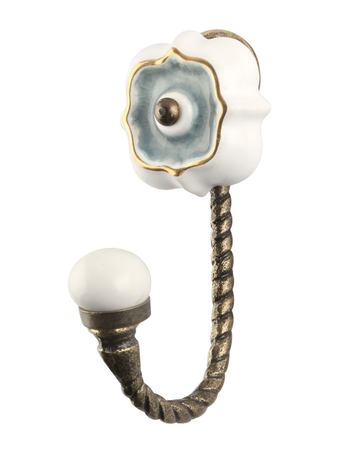 IndianShelf White & Gold Toned Ceramic Wall Hooks-picture-45