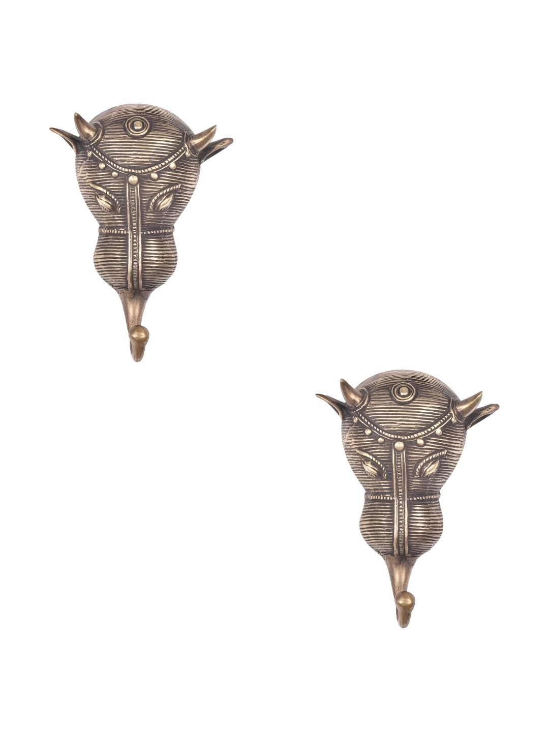 IndianShelf Gold-Toned & Black 2 Pieces Brass Bull Face Wall Hooks-picture-38