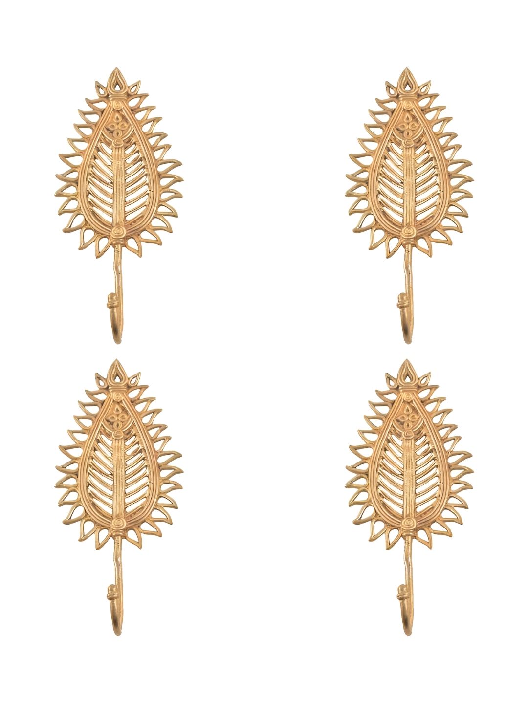 IndianShelf Gold Toned 4 Pieces Brass Leafy Flower Clothes Hanger for Wall Key Holders-picture-4