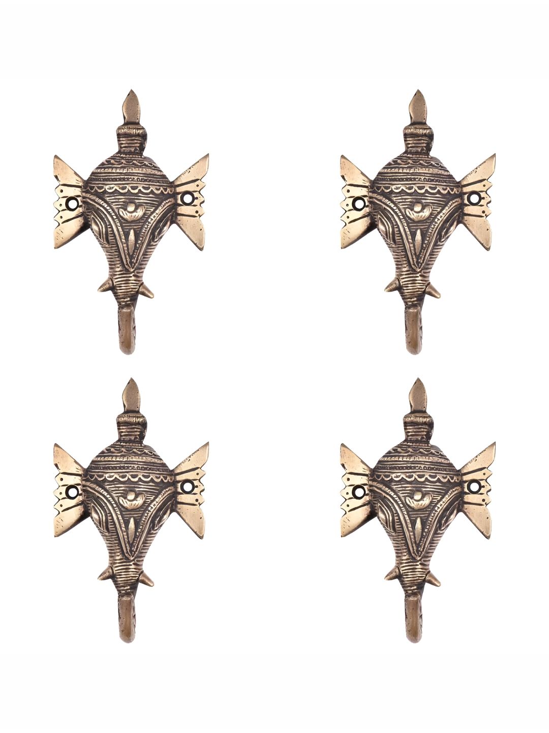 IndianShelf Bronze Toned 4 Piece Tribal Elephant Face Brass Wall Hooks-image-33