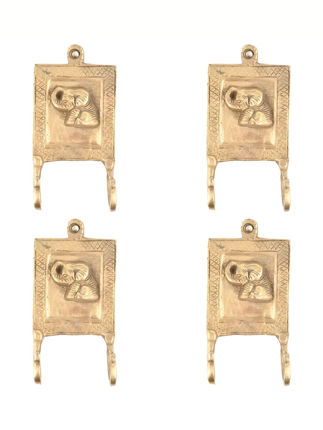 IndianShelf Gold Toned 4 Pieces Brass Elephant Wall Hangers Key Holders-picture-33