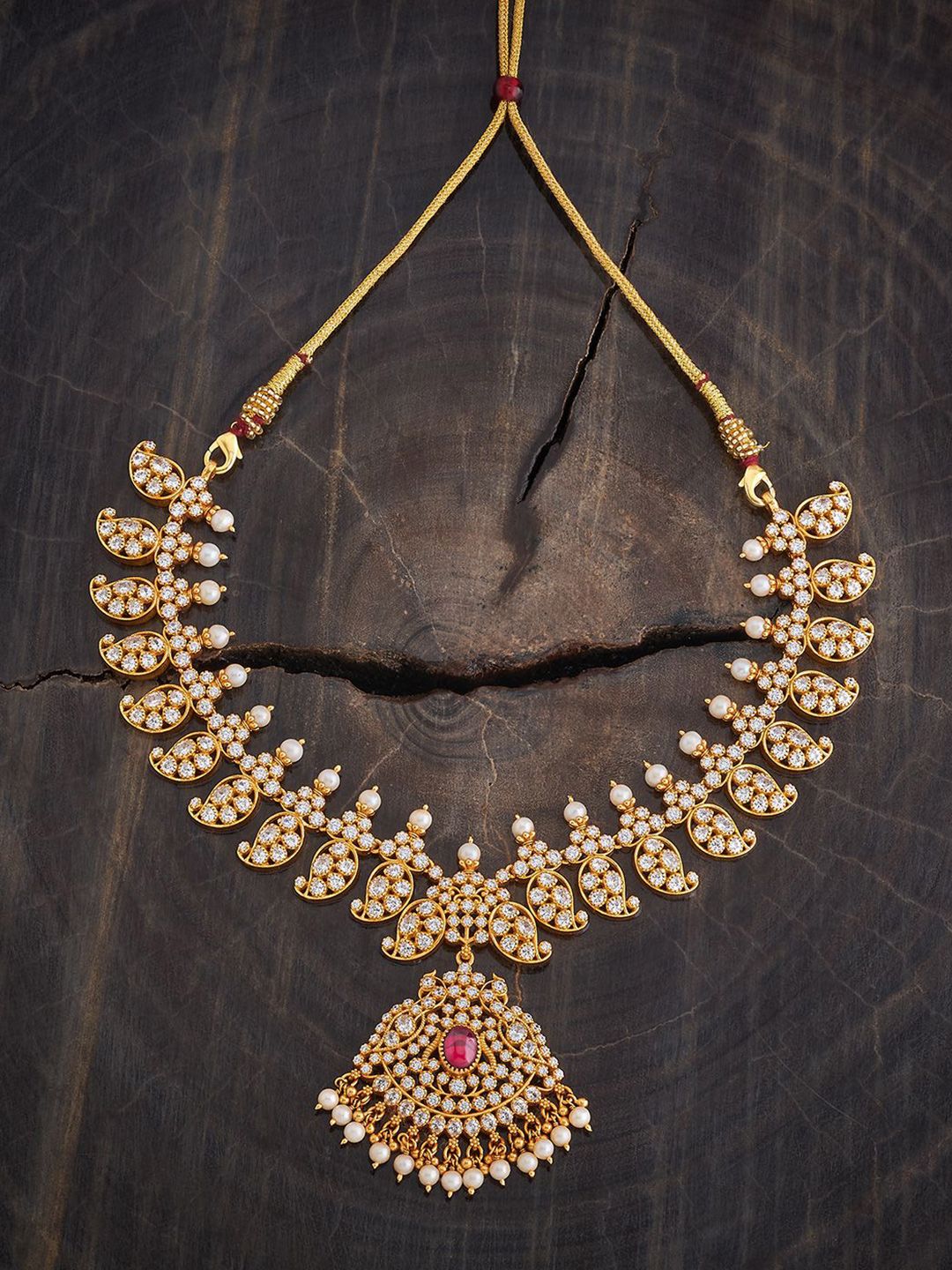 Kushal's Fashion Jewellery 92.5 Pure Silver Gold-Plated Stone Studded Necklace-picture-28