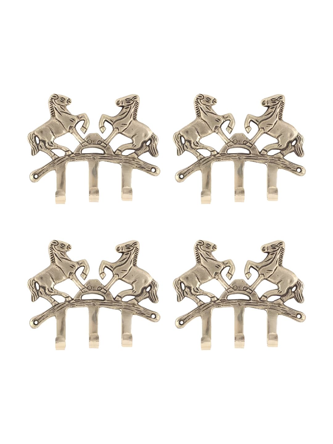 IndianShelf Gold-Toned 4 Pieces Brass Two Horse Cloth Hangers Wall Hooks-picture-34