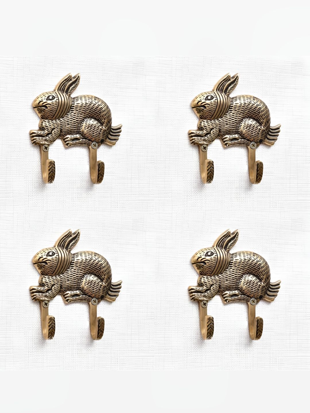 IndianShelf Gold Toned 4 Pieces Rabbit Brass Hangers Wall Hooks-picture-41