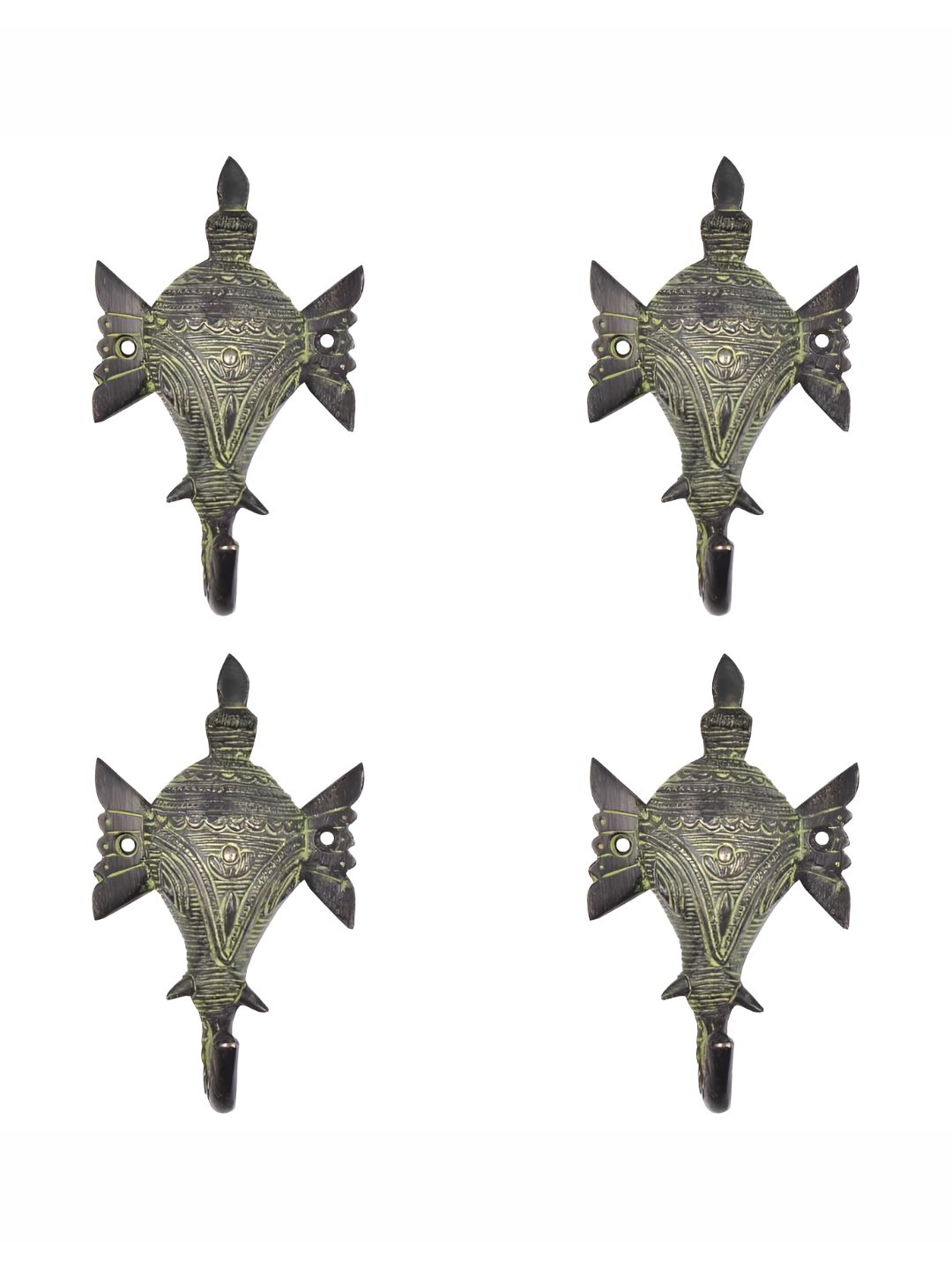IndianShelf Grey & Yellow 4 Pieces Textured Brass Wall Hooks-image-37