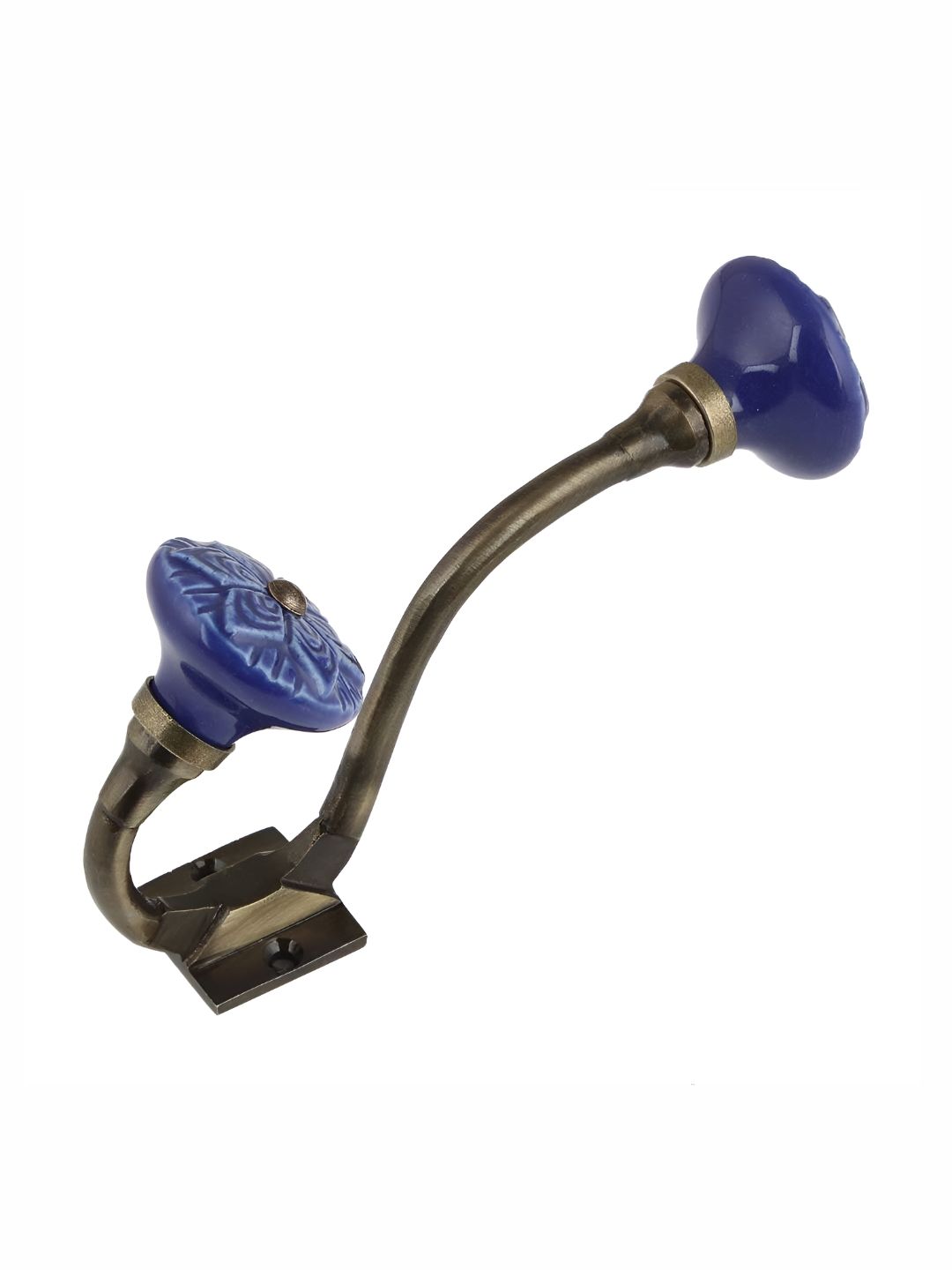 IndianShelf Bronze-Toned & Navy Blue Floral Textured Ceramic Wheel Wall Hooks-picture-27