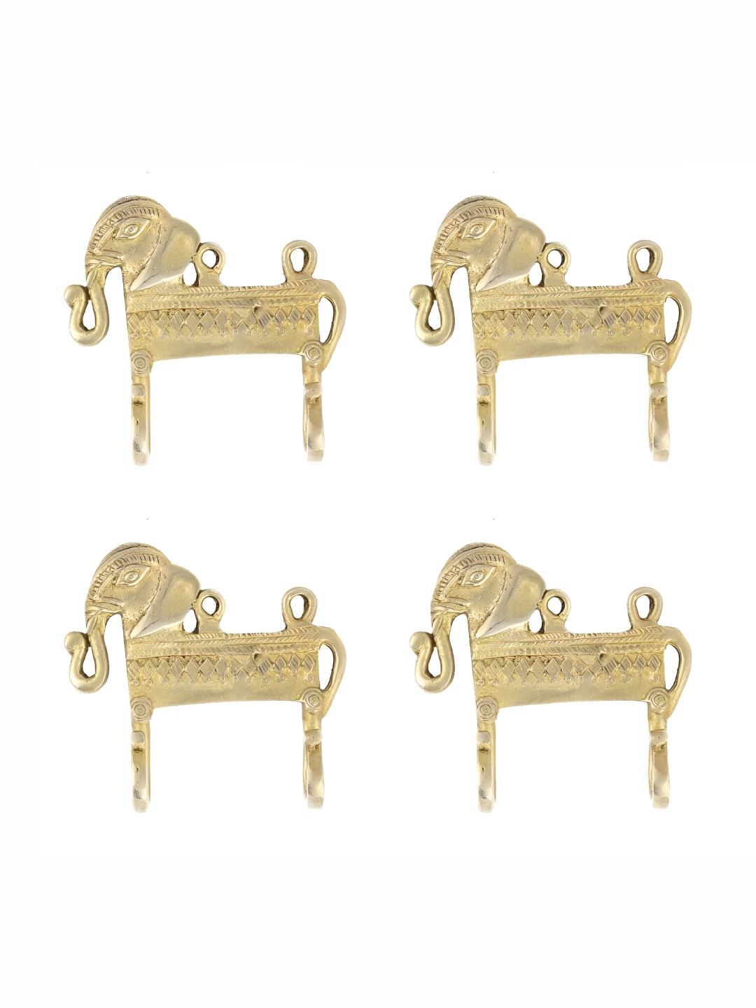 IndianShelf Gold-Toned 4 Piece Brass Elephant With Trunk Motif Key Hooks Kitchen Hanger-picture-11