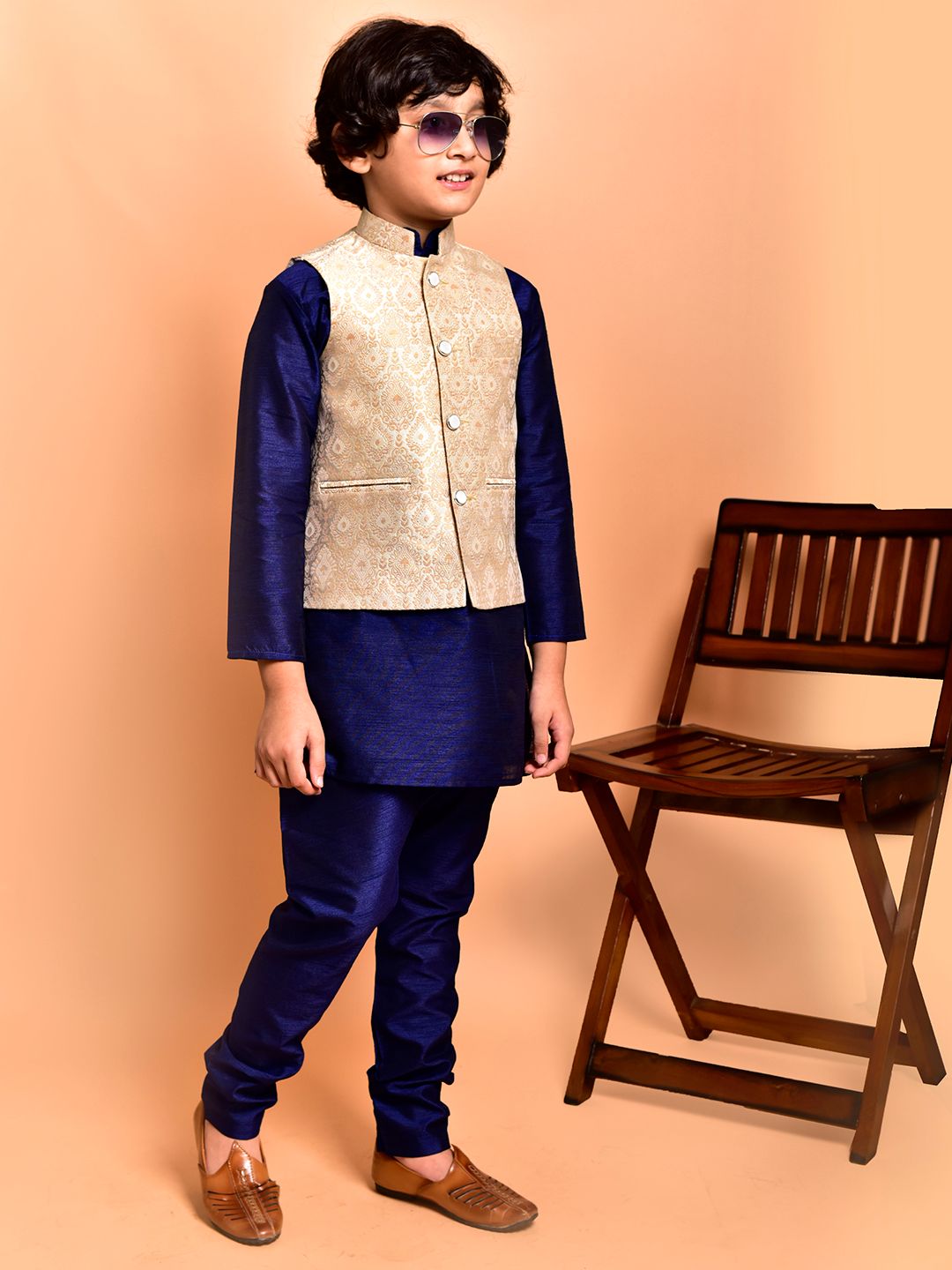 PRINTINDIA Boys Mandarin Collar Straight Kurta With Pyjamas & Nehru Jacket-picture-22
