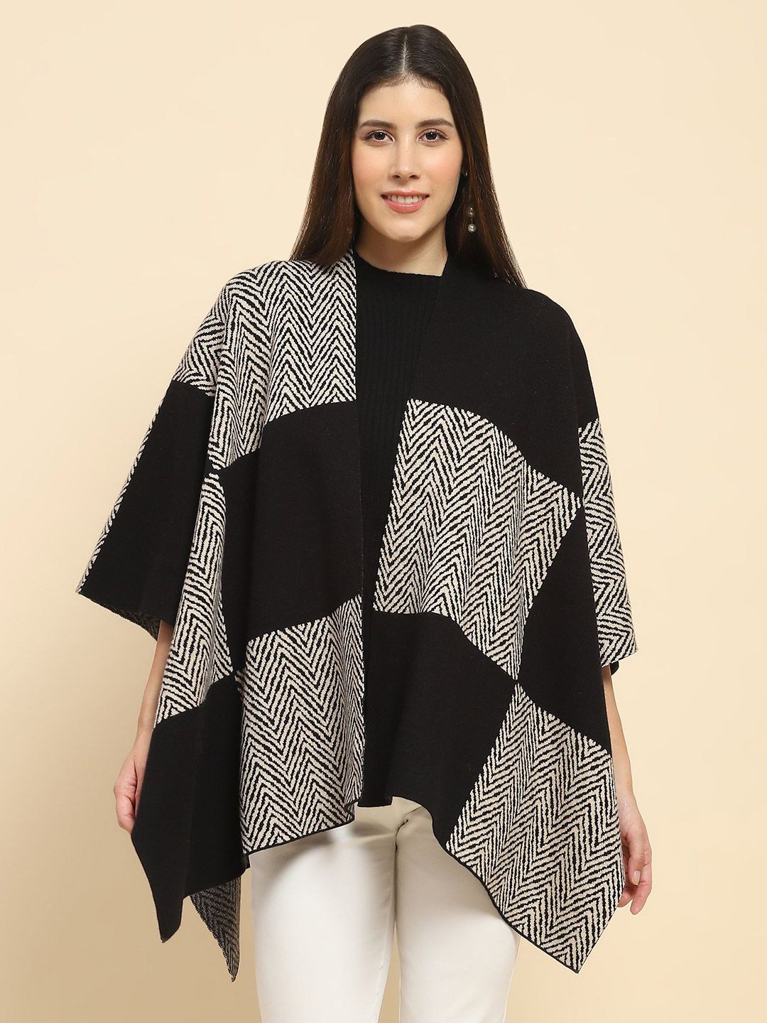 Global Republic Geometric Printed Asymmetric Open Front Shrug-picture-38
