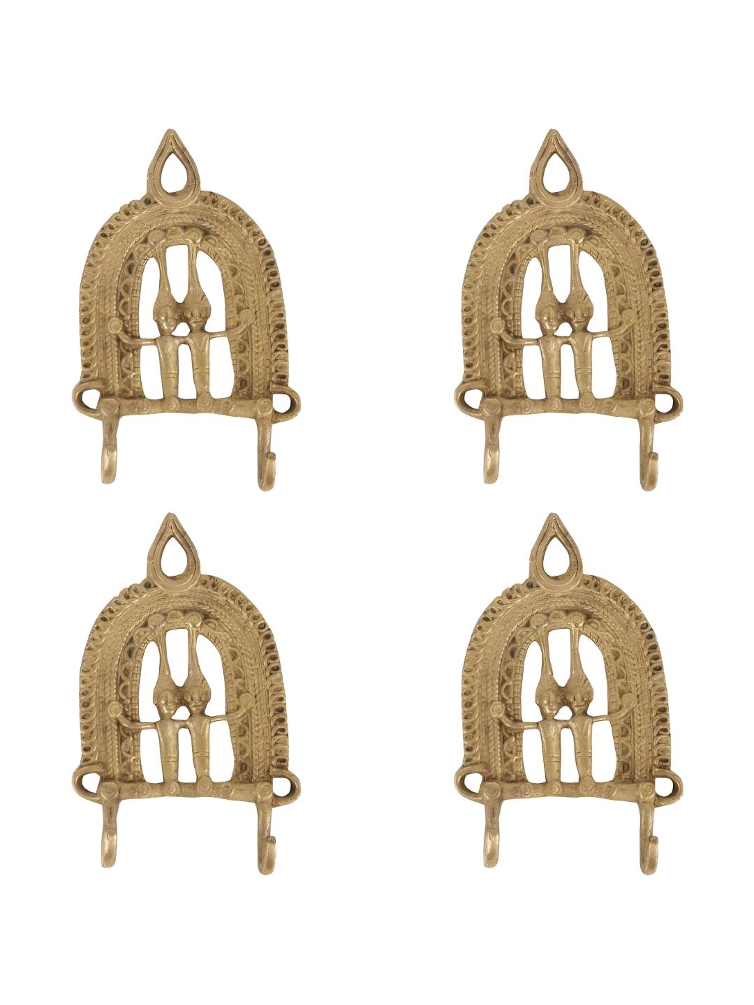 IndianShelf Gold Toned 4 Piece Brass Tribal Wall Mounted Hooks Door Hangers for Clothes-picture-20
