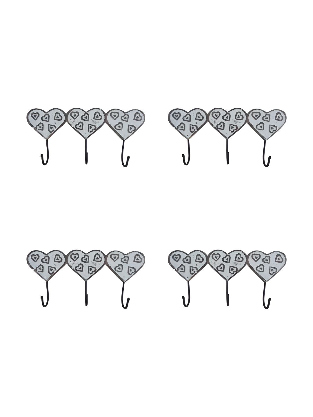 IndianShelf Grey & Black 4 Pieces Heart Shaped Ceramic Wall Hooks-image-3