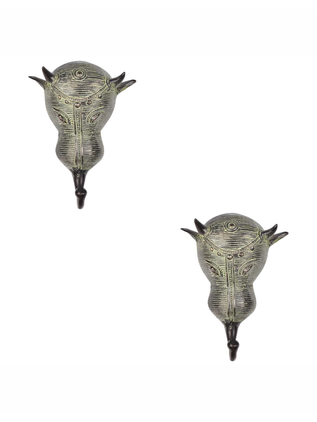 IndianShelf Bronze Toned 2 Pieces Brass Tribal Bull Face Wall Hooks-image-24