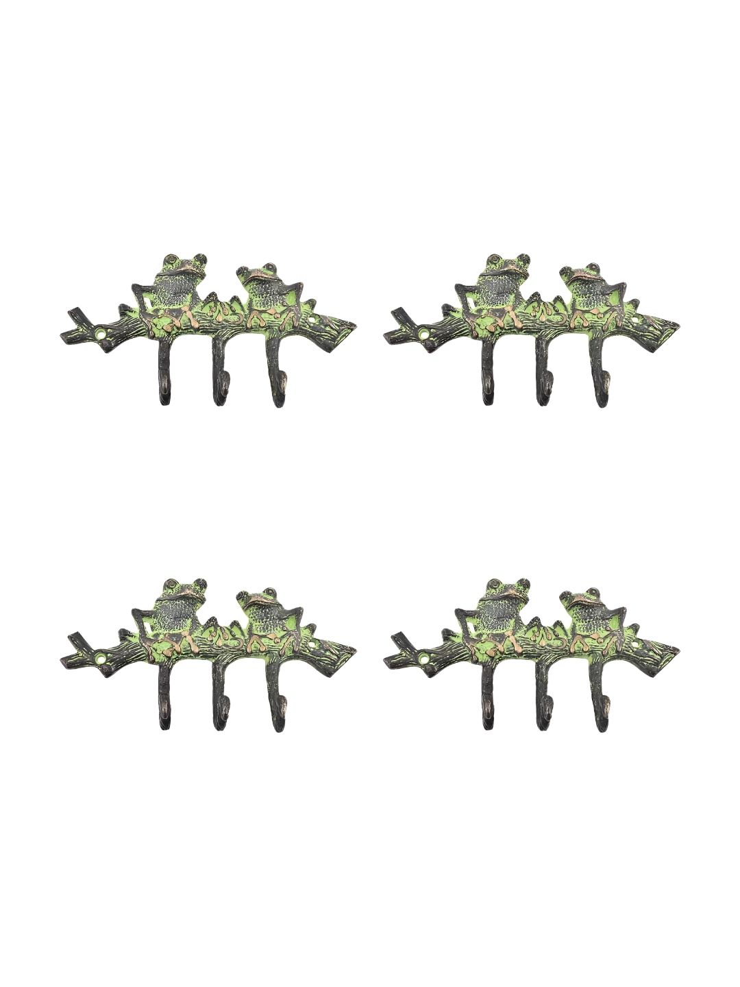 IndianShelf Green 4 Pieces Brass Frogs Wall Hangers Coat Hooks-image-25