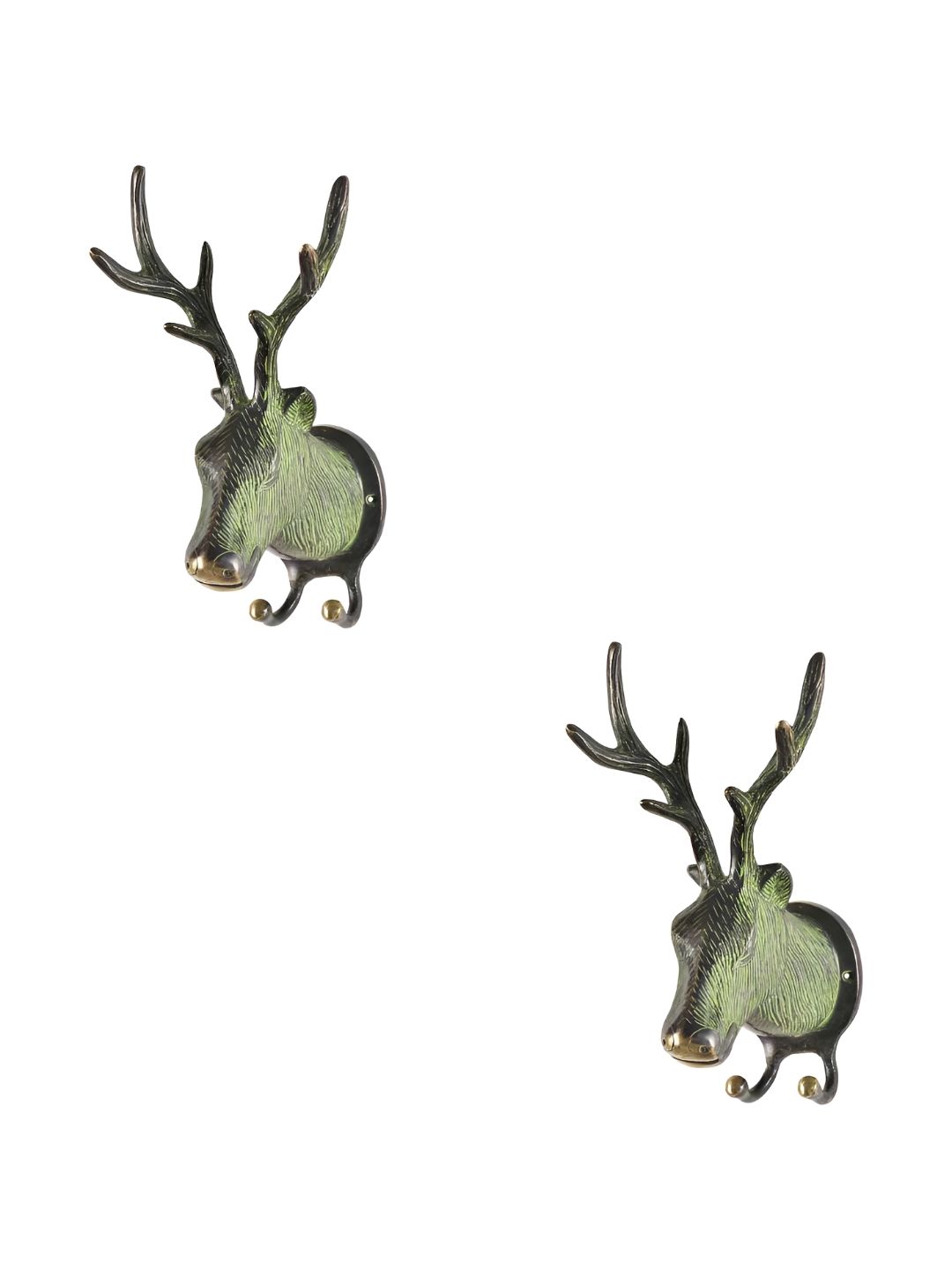 IndianShelf Green & Grey 2 Pieces Deer Textured Ceramic Wall Hooks-image-37