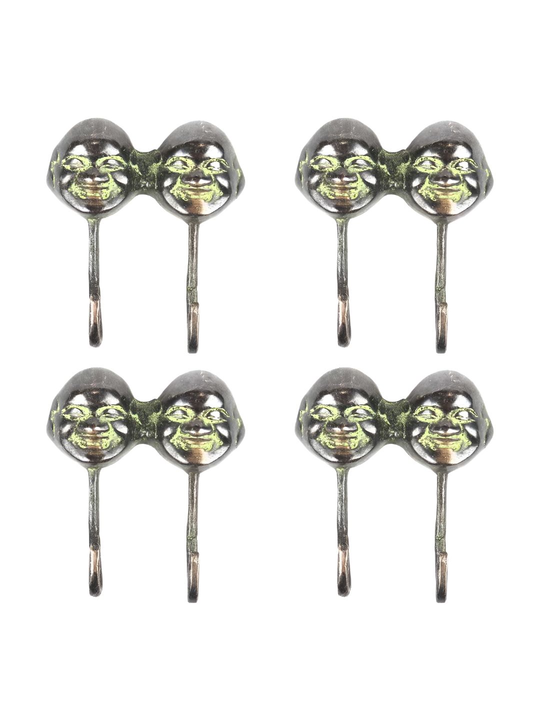 IndianShelf Silver-Toned & Green 4 Pieces Laughing Buddha Brass Wall Hooks-image-31