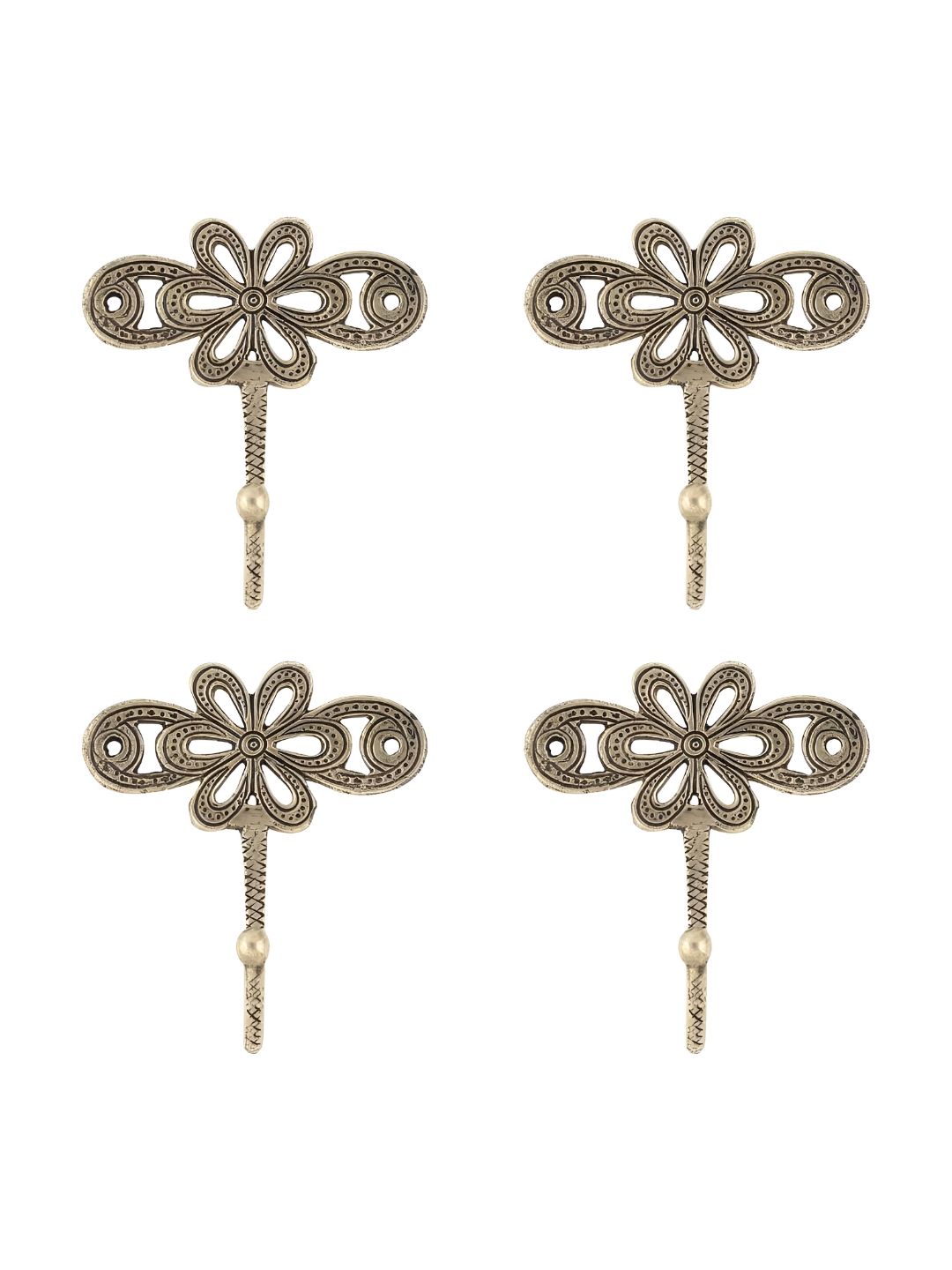 IndianShelf Gold-Toned 4 Pieces Brass Flower Wall Hanger Hooks-picture-28