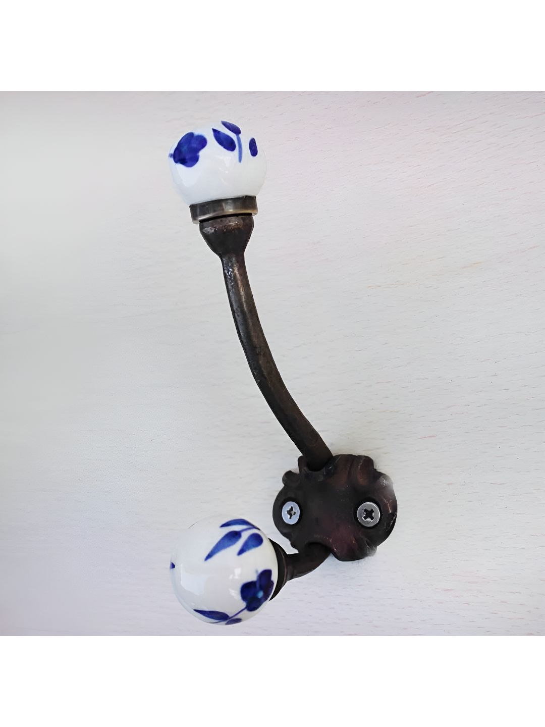 IndianShelf White and Blue Floral Printed Ceramic Wall Hook-picture-29