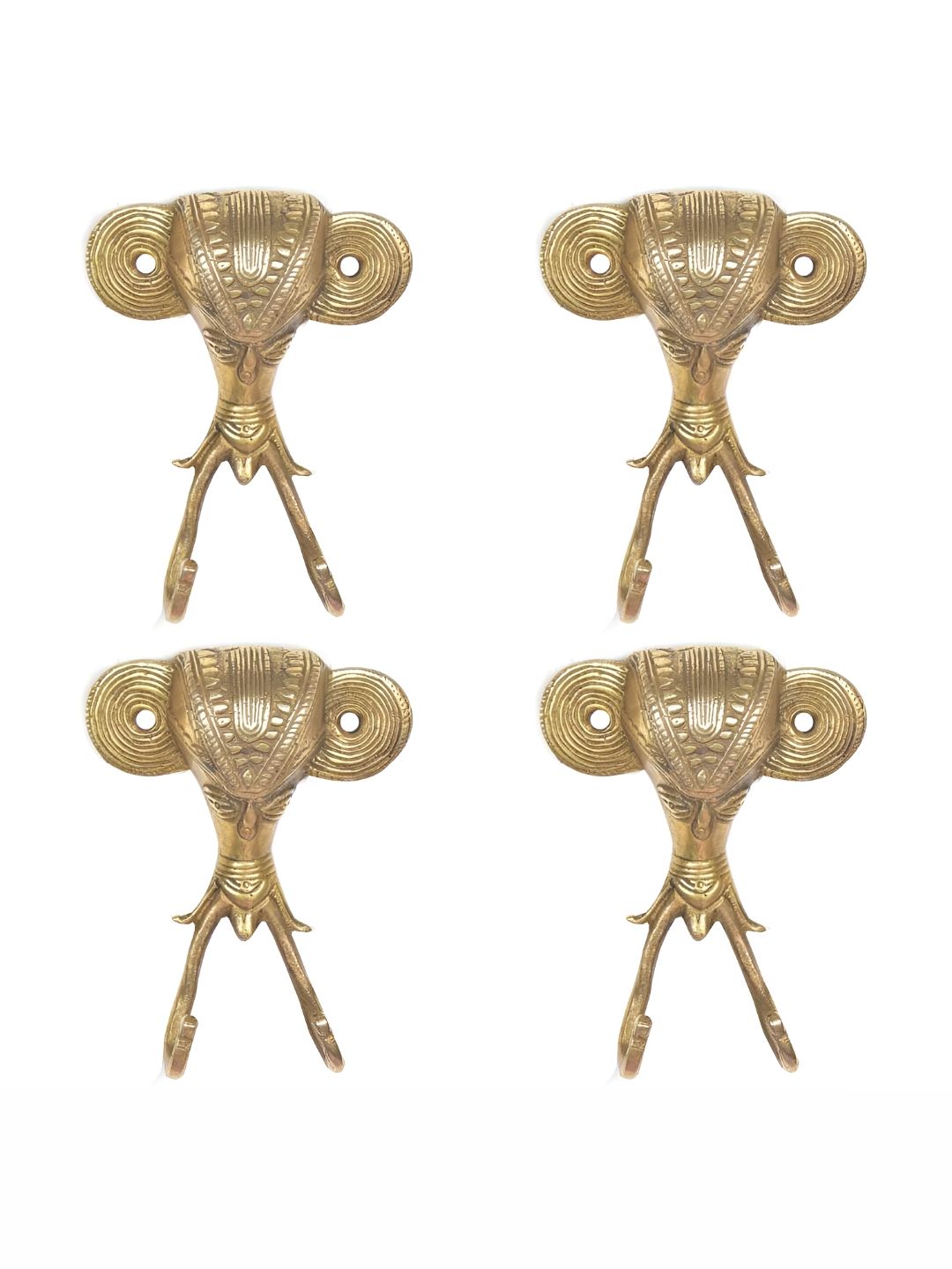 IndianShelf Gold Toned 4 Piece Brass Tribal Face Coat Hooks Key Holders-picture-43