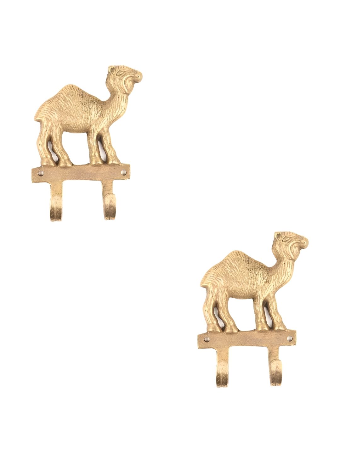 IndianShelf Gold Toned 2 Pieces Textured Brass Wall Hooks-image-36