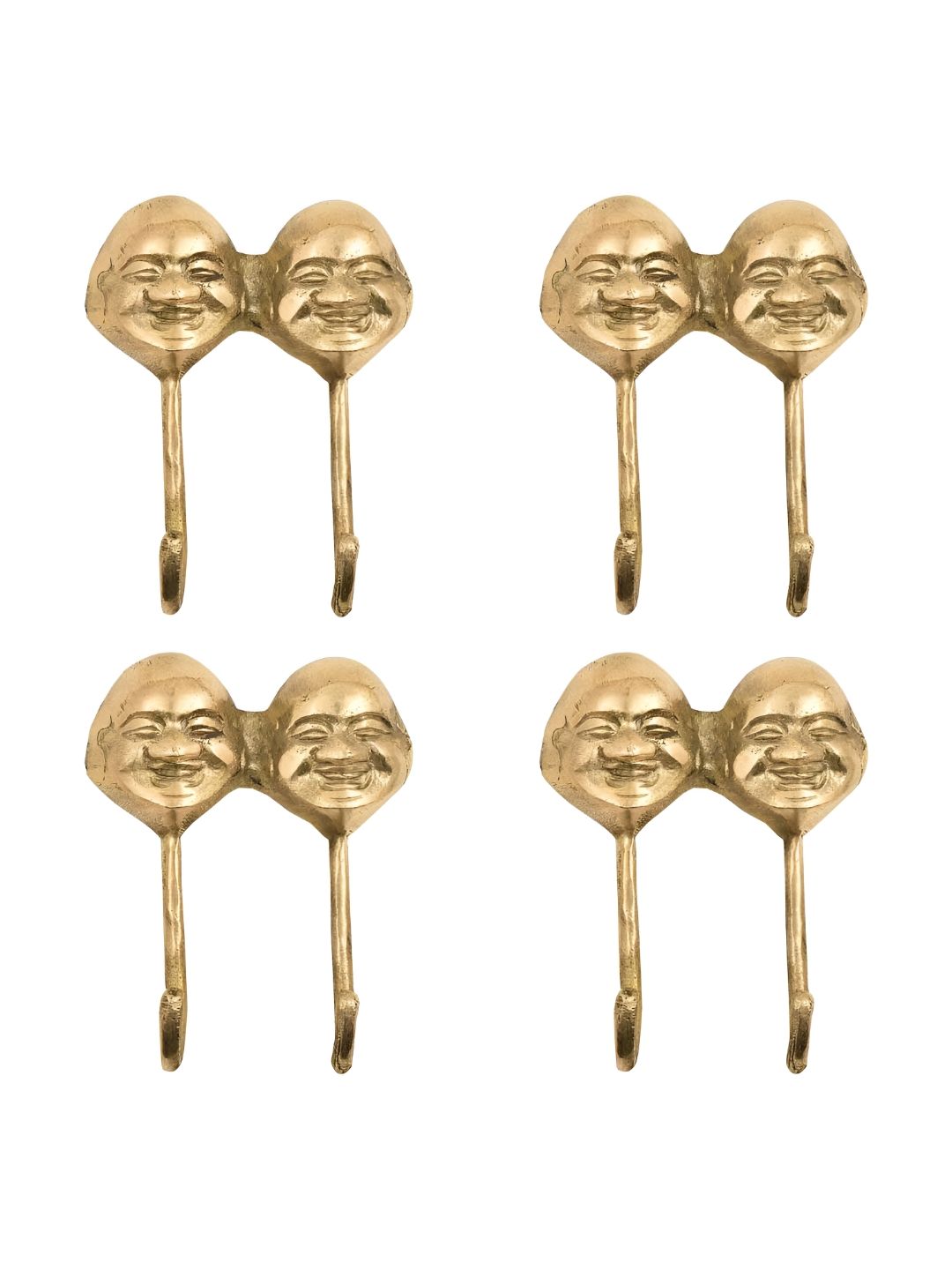 IndianShelf Gold-Toned 4 Pieces Brass Laughing Face Key Hooks Kitchen Hanger-picture-5
